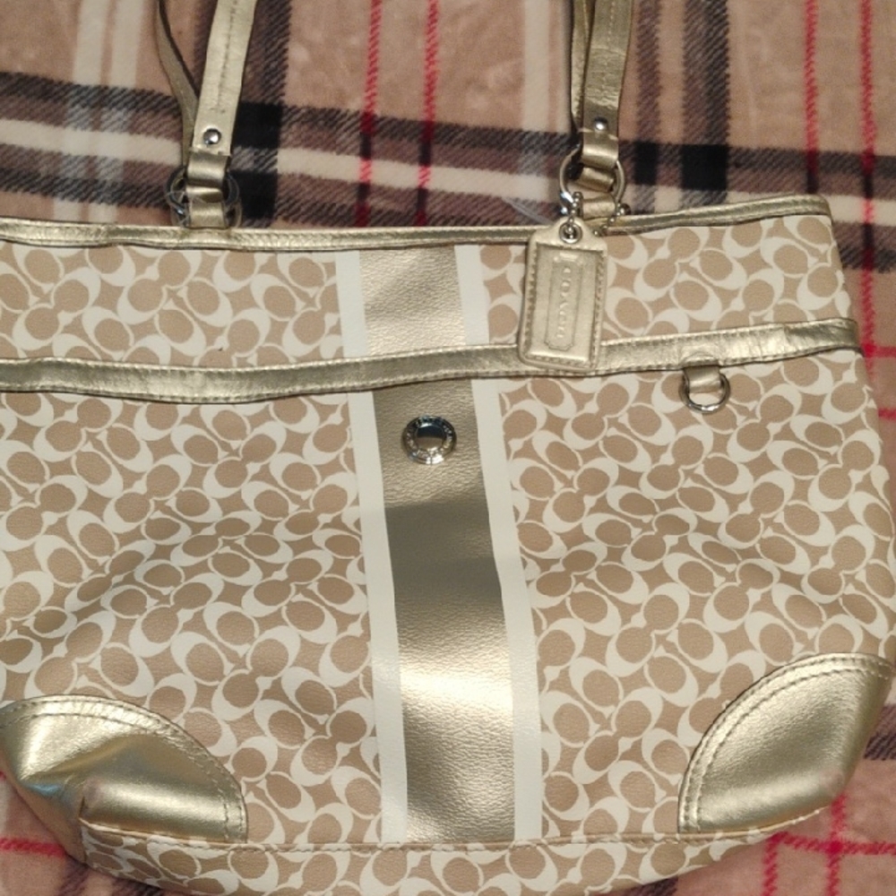 Coach Tan and Gold Signature Tote
